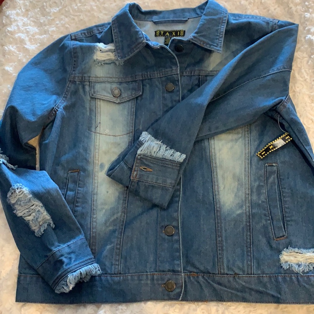 Taxi Distress Denim Jacket sz L NWT